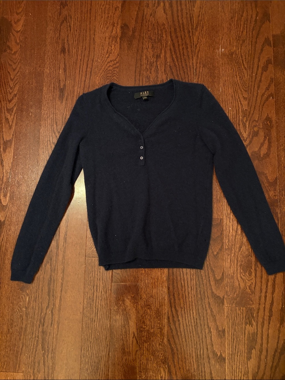 Alex Marie 100% Cashmere Navy Long-Sleeve V-Neck Button Sweater